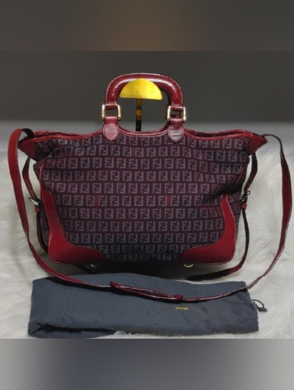 FIRM PRICE! Fendi Zucchino Canvas Leather Purple/Red Color Combination 2Way/DB - Picture 3 of 16